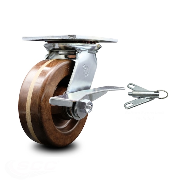6 Inch High Temp Phenolic Caster with Roller Bearing and Brake/Swivel Lock SCC